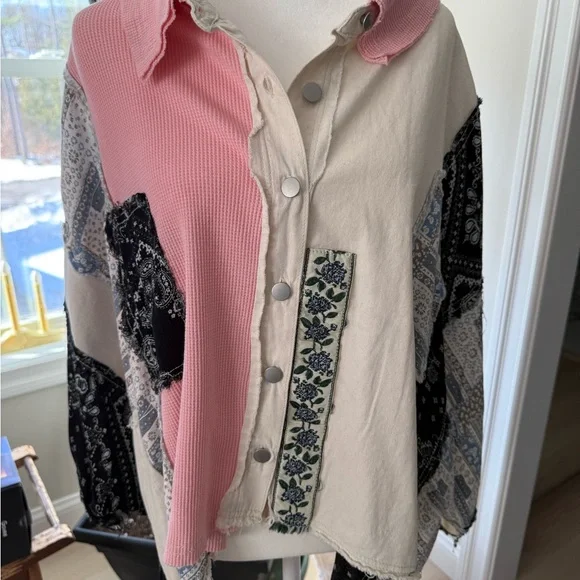 POL Pink and Black Patchwork Top - Picture 1 of 5